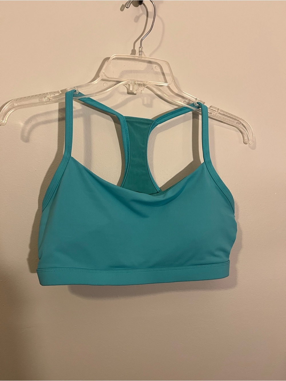 FABLETICS Turquoise Racerback Sports Bra with Strappy Side Cut Outs
